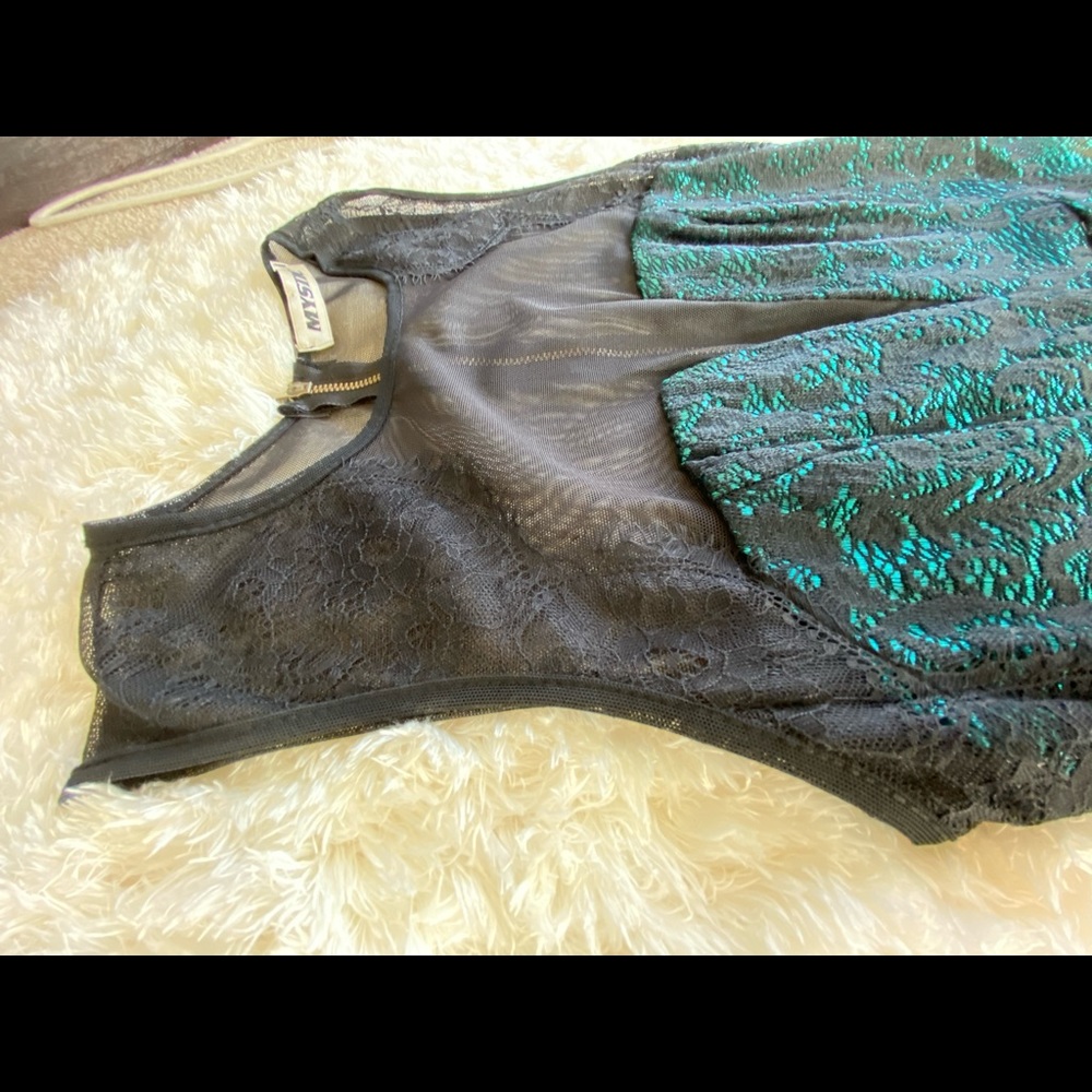 Green with black lace overlay tank dress Mystic